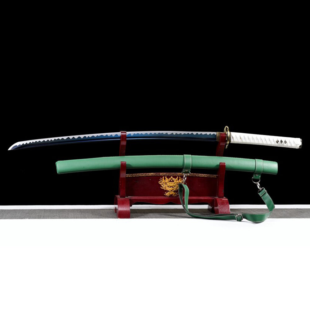 Real Katana Sword - Carbon Steel Japanese Samurai Sword with Green Saya
