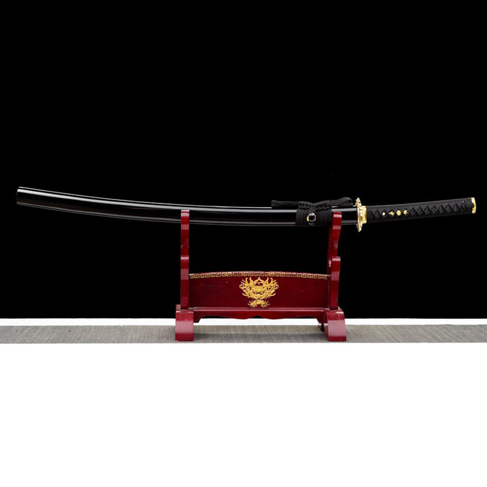 Handmade Katana Sword Set - Black Long Japanese Samurai Sword and Tanto for Sale