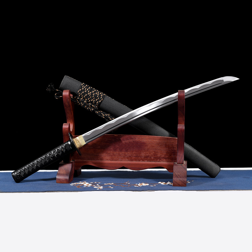 Authentic Black Wakizashi-Short Japanese Sword with Full Tang Blade