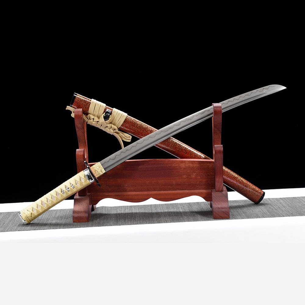 Handmade T8 Steel Wakizashi Sword-Full Tang Blade with Real Hamon