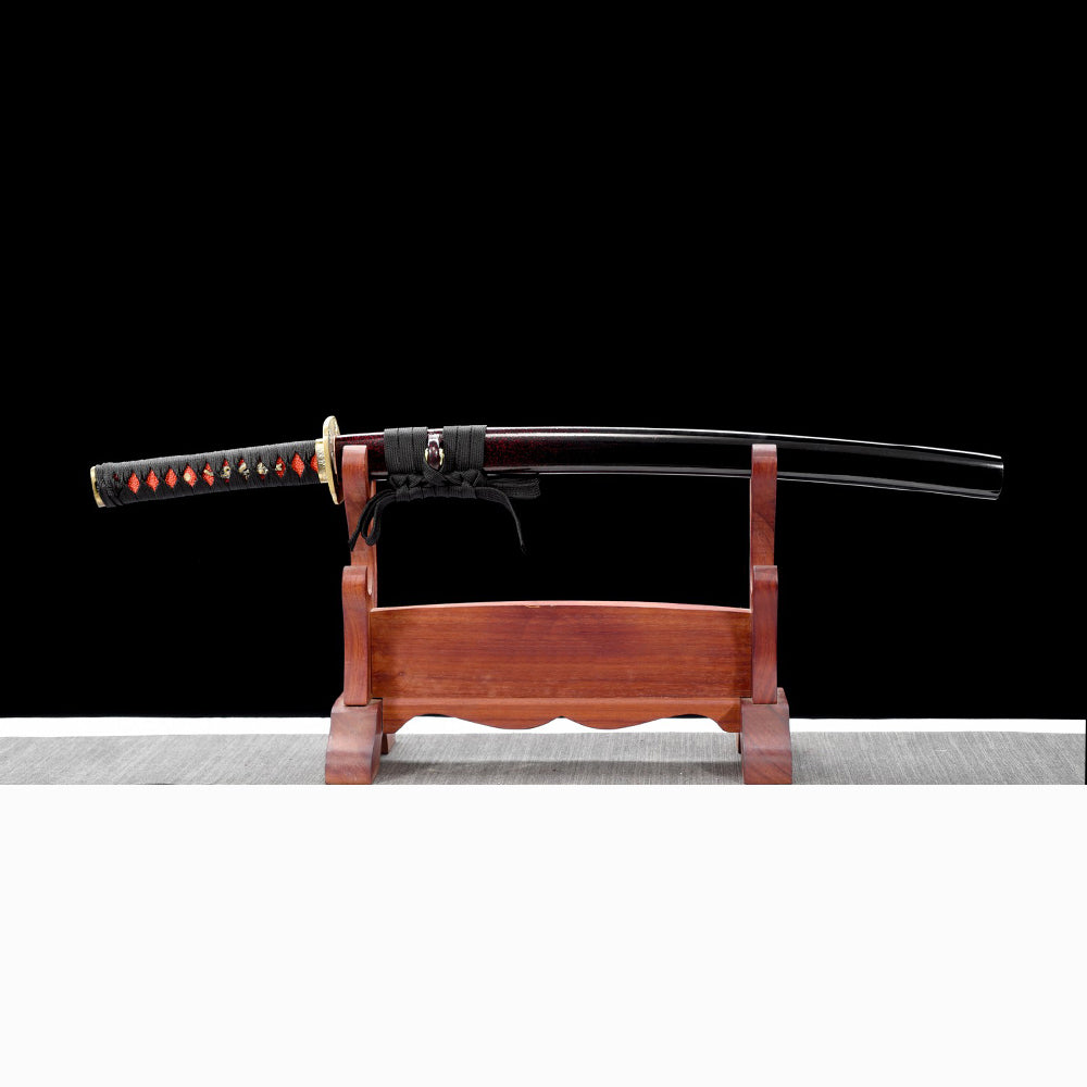 Handmade Damascus Steel Sword-Japanese Wakizashi with Brass Tsuba