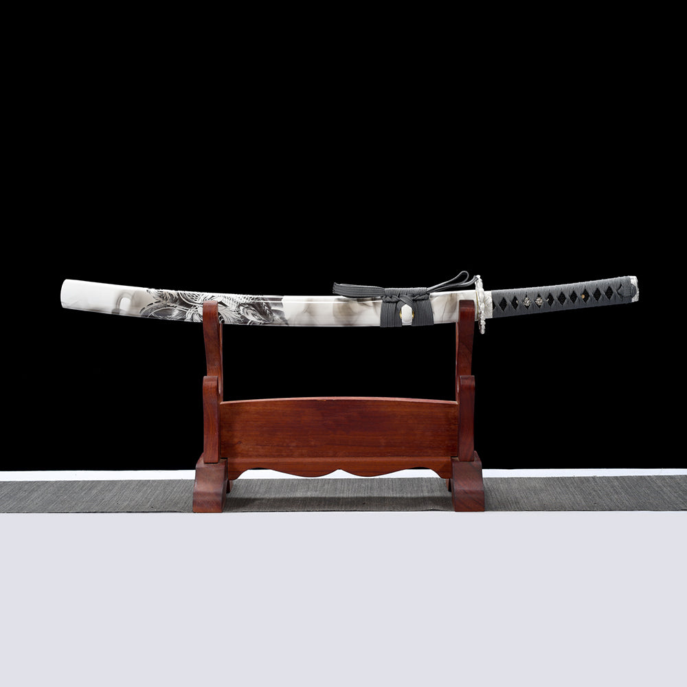 Cheap Sword-Japanese Wakizashi with Blue Blade and Silver Tsuba