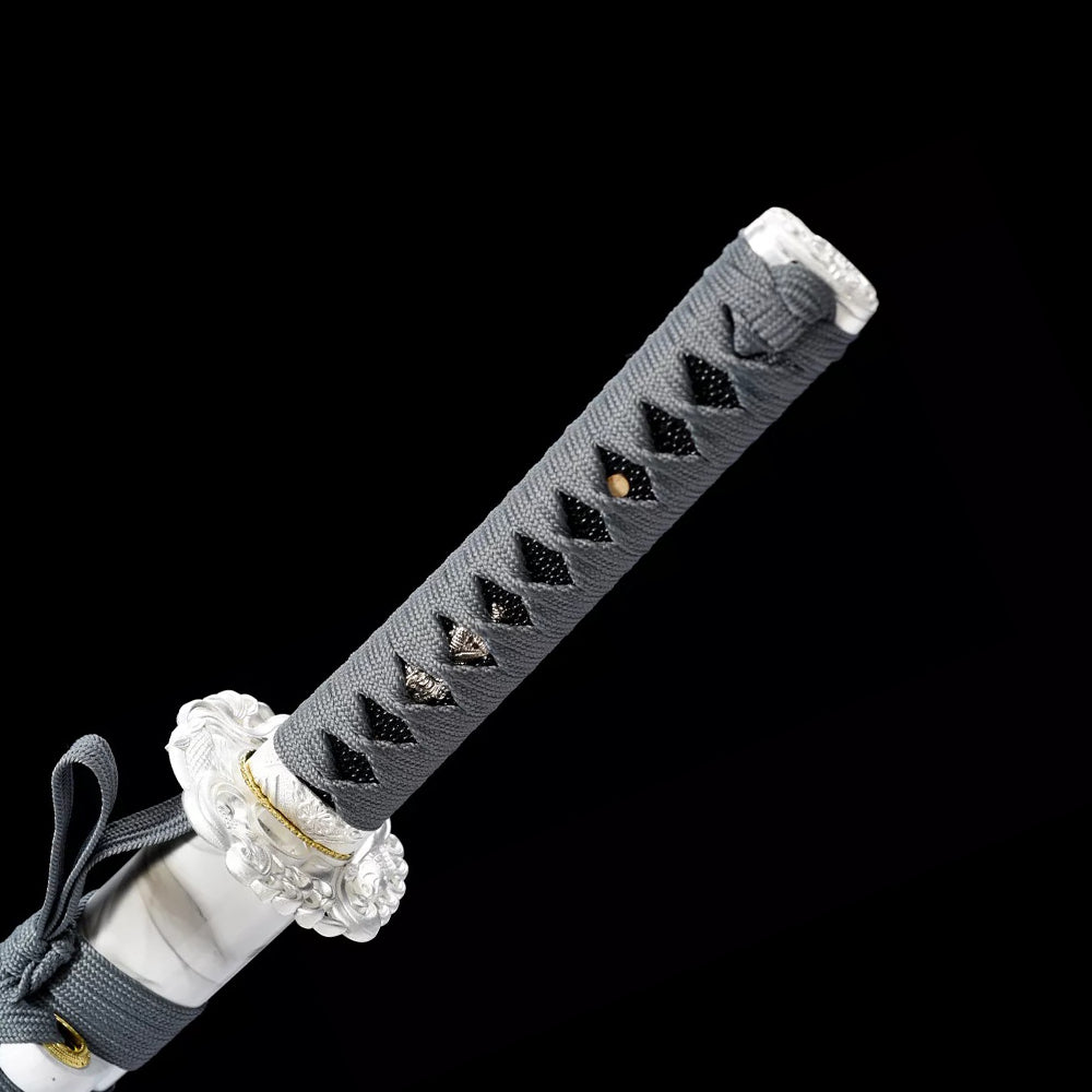 Cheap Sword-Japanese Wakizashi with Blue Blade and Silver Tsuba