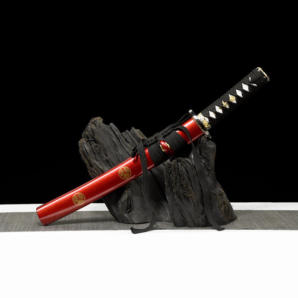 Handmade T10 Short Sword-Japanese Tanto with Red Saya