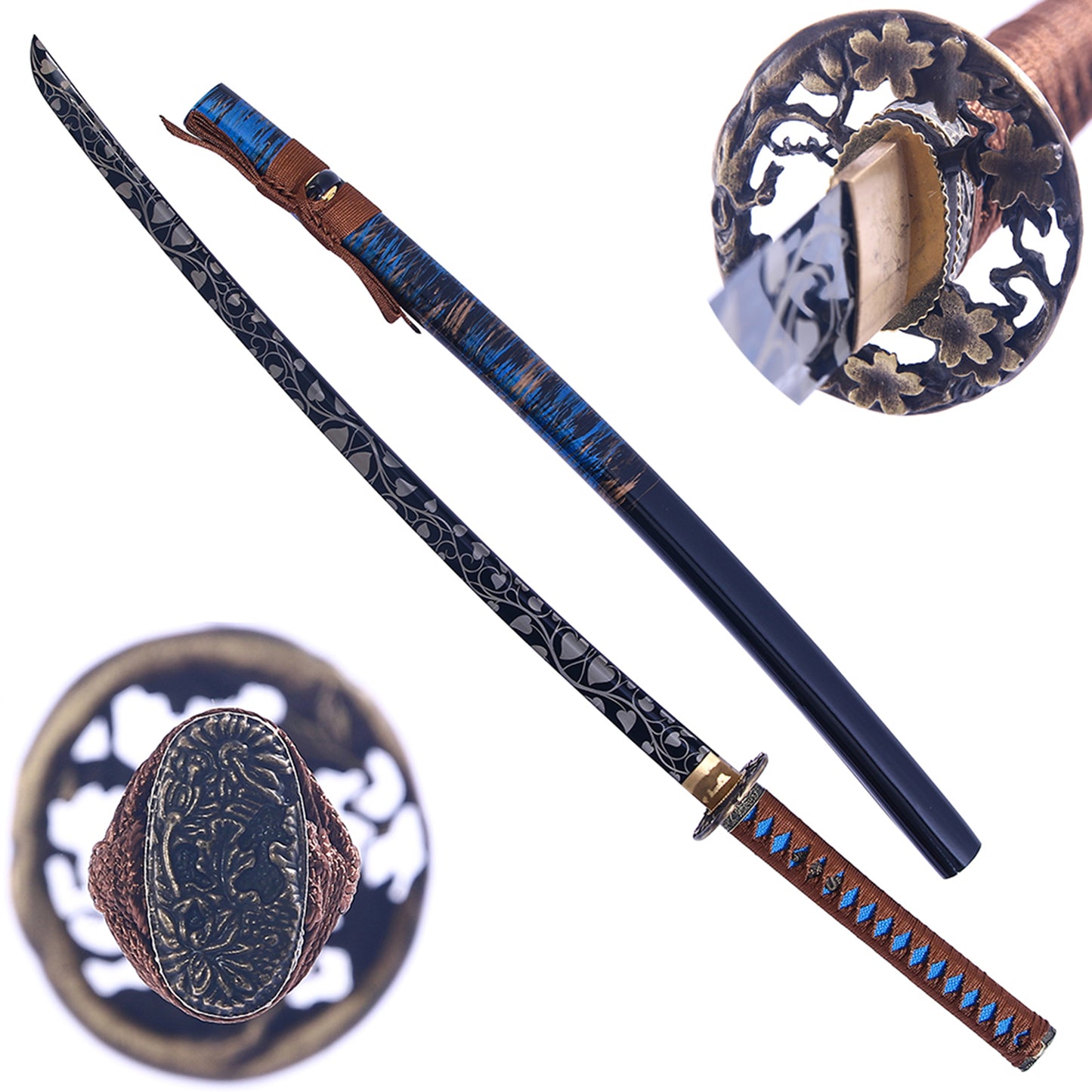 Traditional Japanese Katana-Long Sword with Flower Tsuba
