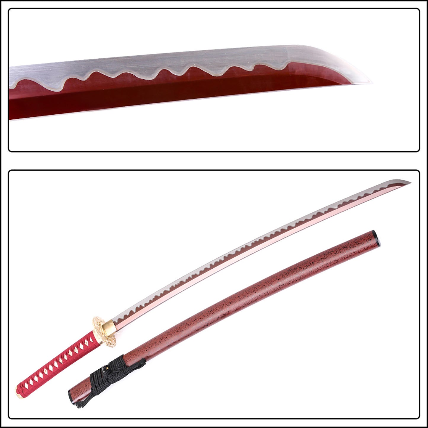 Red hilt gold dragon tsuba sword