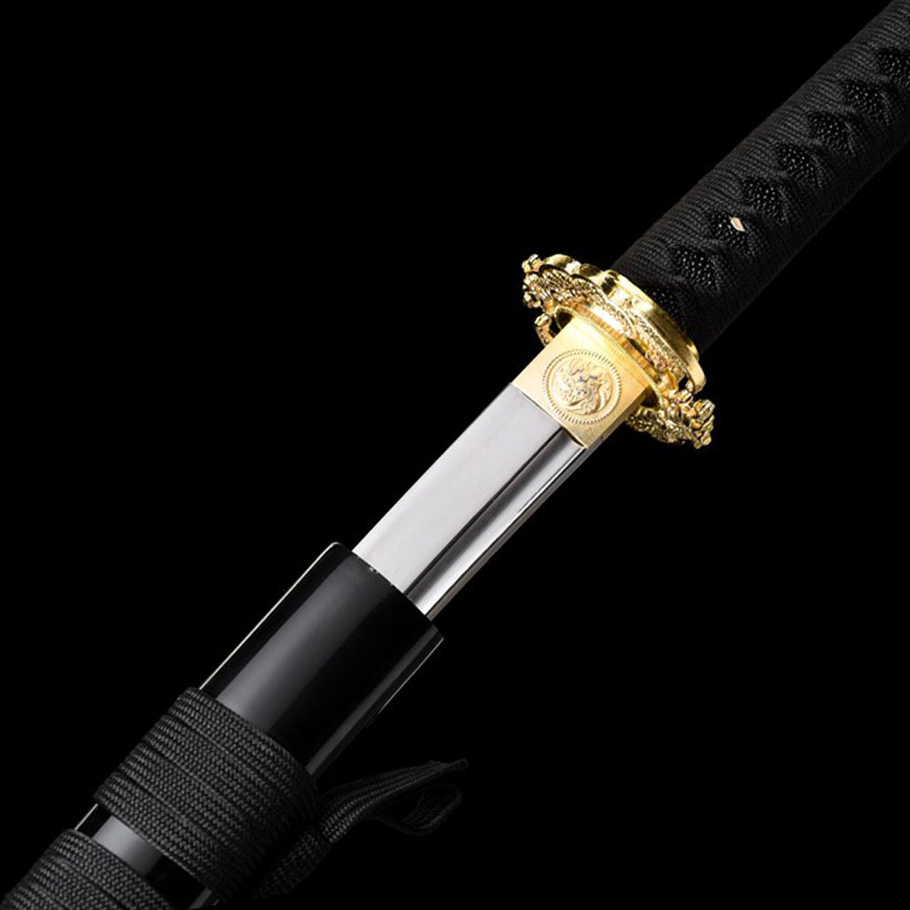 Handmade Katana Sword Set - Black Long Japanese Samurai Sword and Tanto for Sale