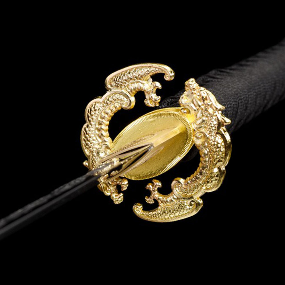 Handmade Katana Sword Set - Black Long Japanese Samurai Sword and Tanto for Sale