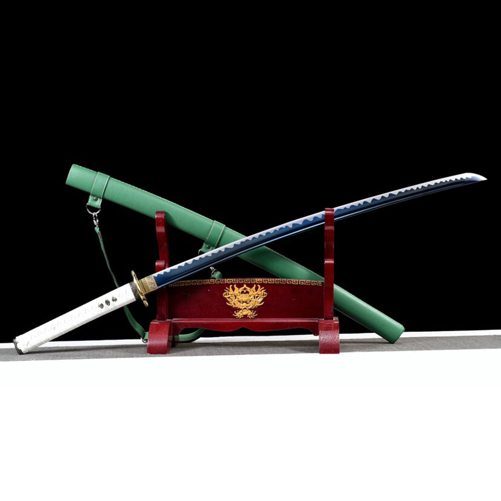 Real Katana Sword - Carbon Steel Japanese Samurai Sword with Green Saya