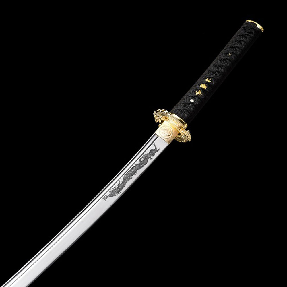 Handmade Katana Sword Set - Black Long Japanese Samurai Sword and Tanto for Sale