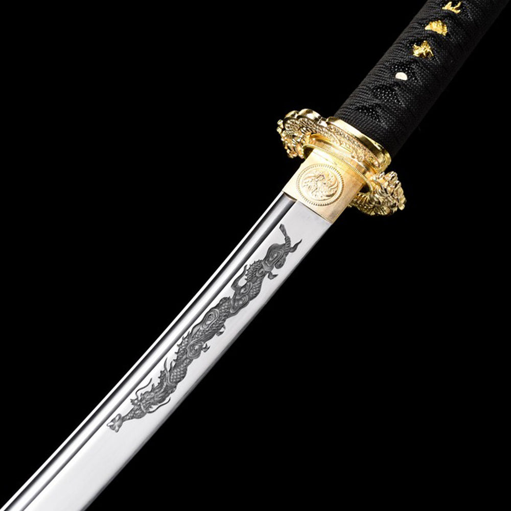 Handmade Katana Sword Set - Black Long Japanese Samurai Sword and Tanto for Sale