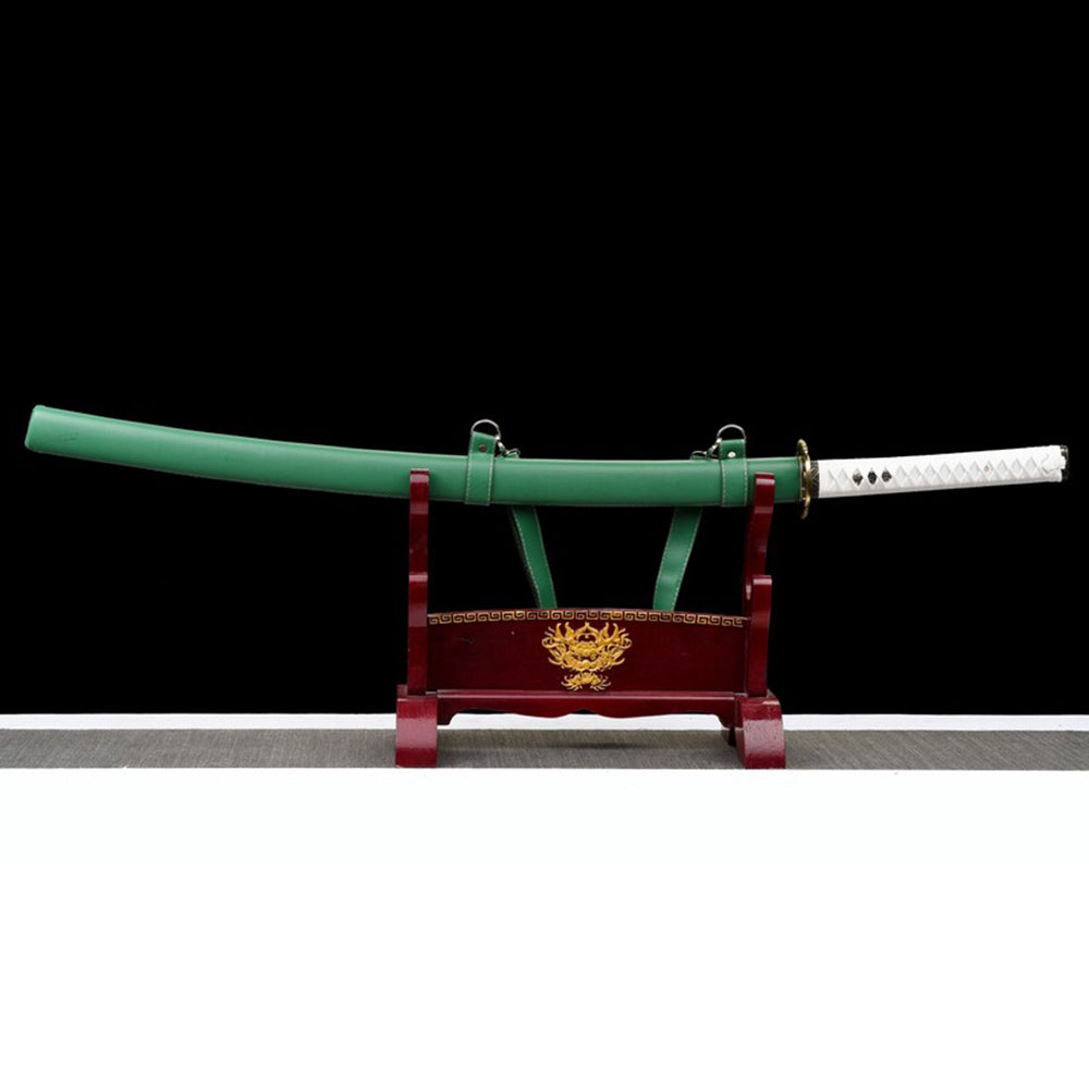 Real Katana Sword - Carbon Steel Japanese Samurai Sword with Green Saya