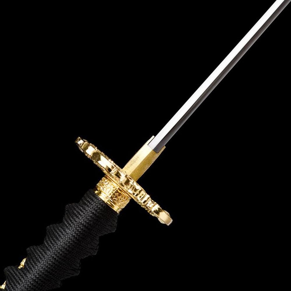 Handmade Katana Sword Set - Black Long Japanese Samurai Sword and Tanto for Sale