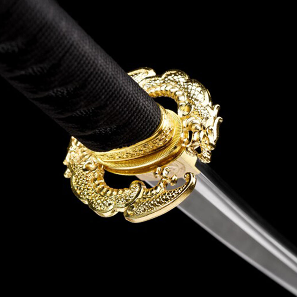 Handmade Katana Sword Set - Black Long Japanese Samurai Sword and Tanto for Sale