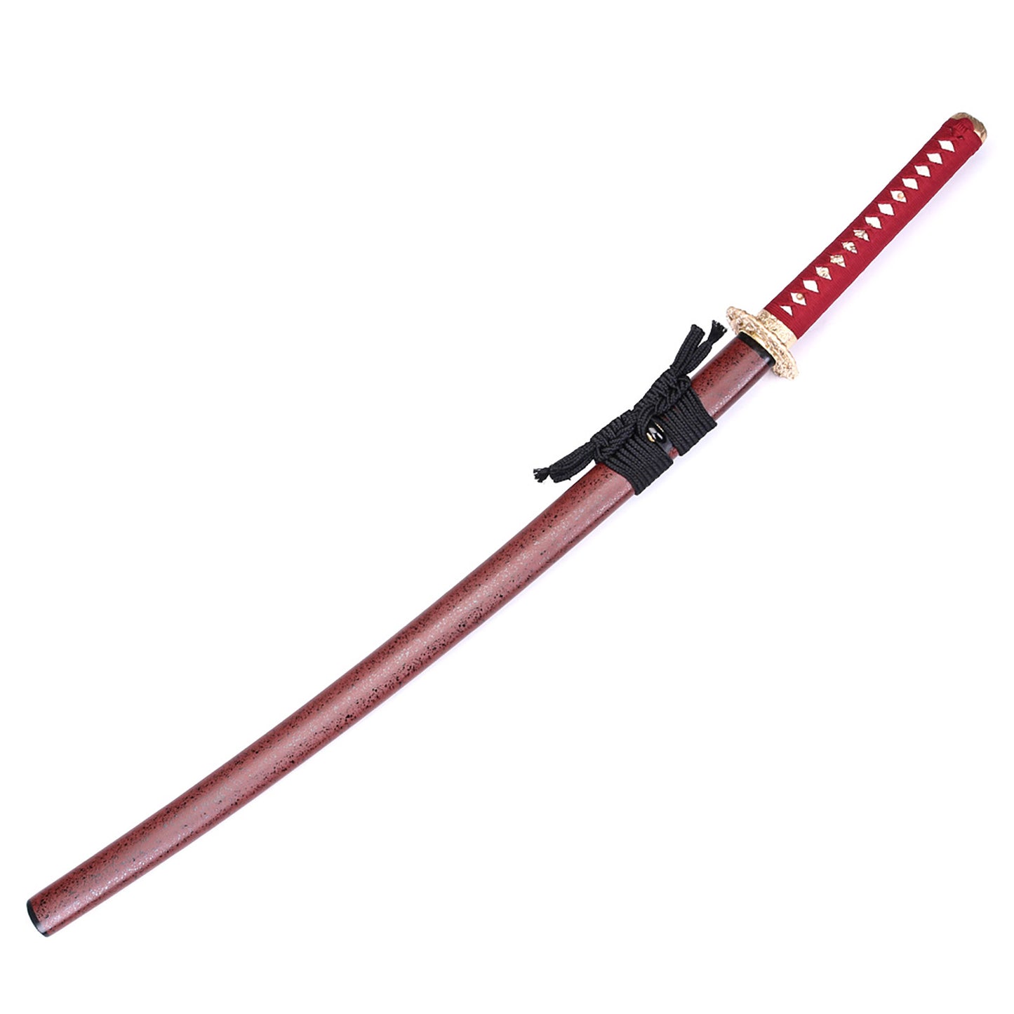 Red hilt gold dragon tsuba sword