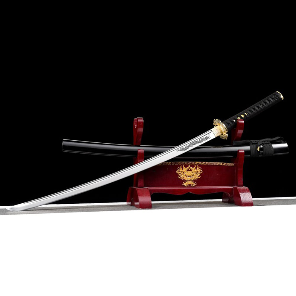 Handmade Katana Sword Set - Black Long Japanese Samurai Sword and Tanto for Sale