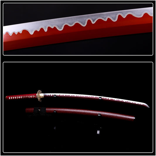 Red hilt gold dragon tsuba sword