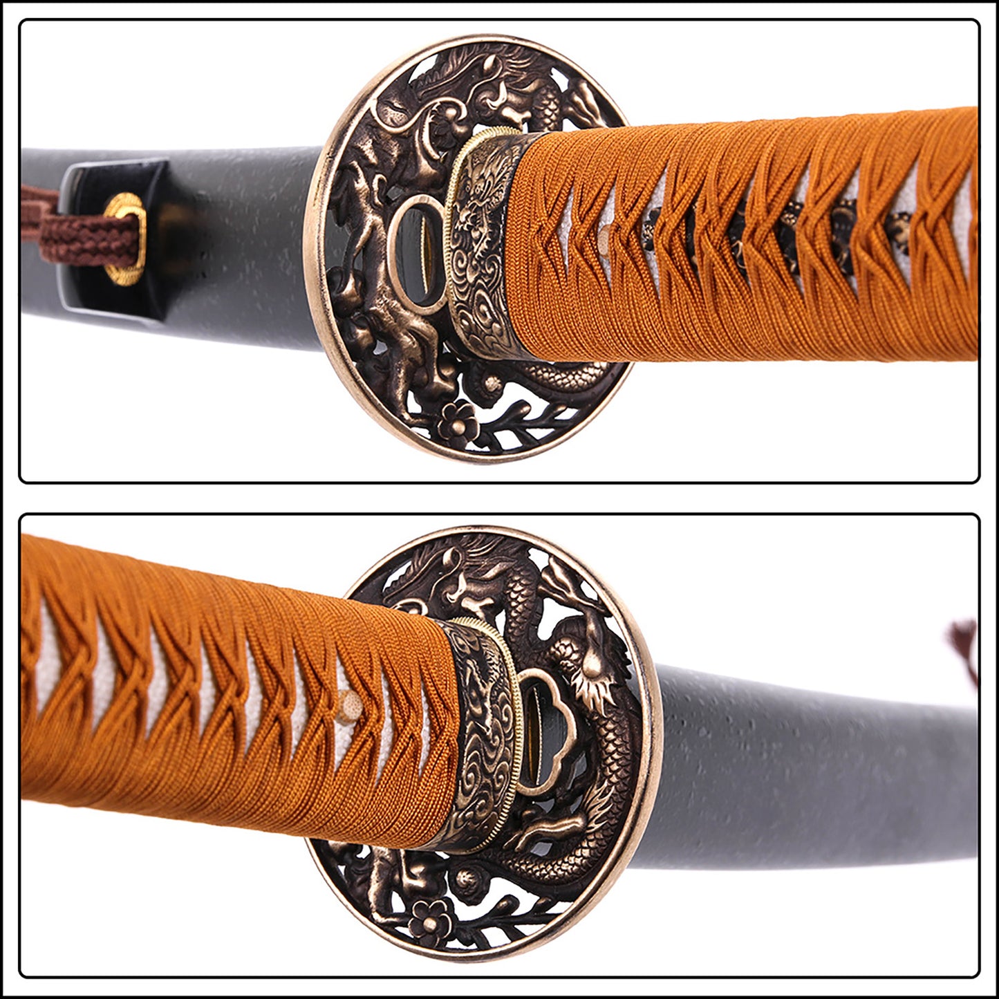 Dragon tsuba sword with orange handle