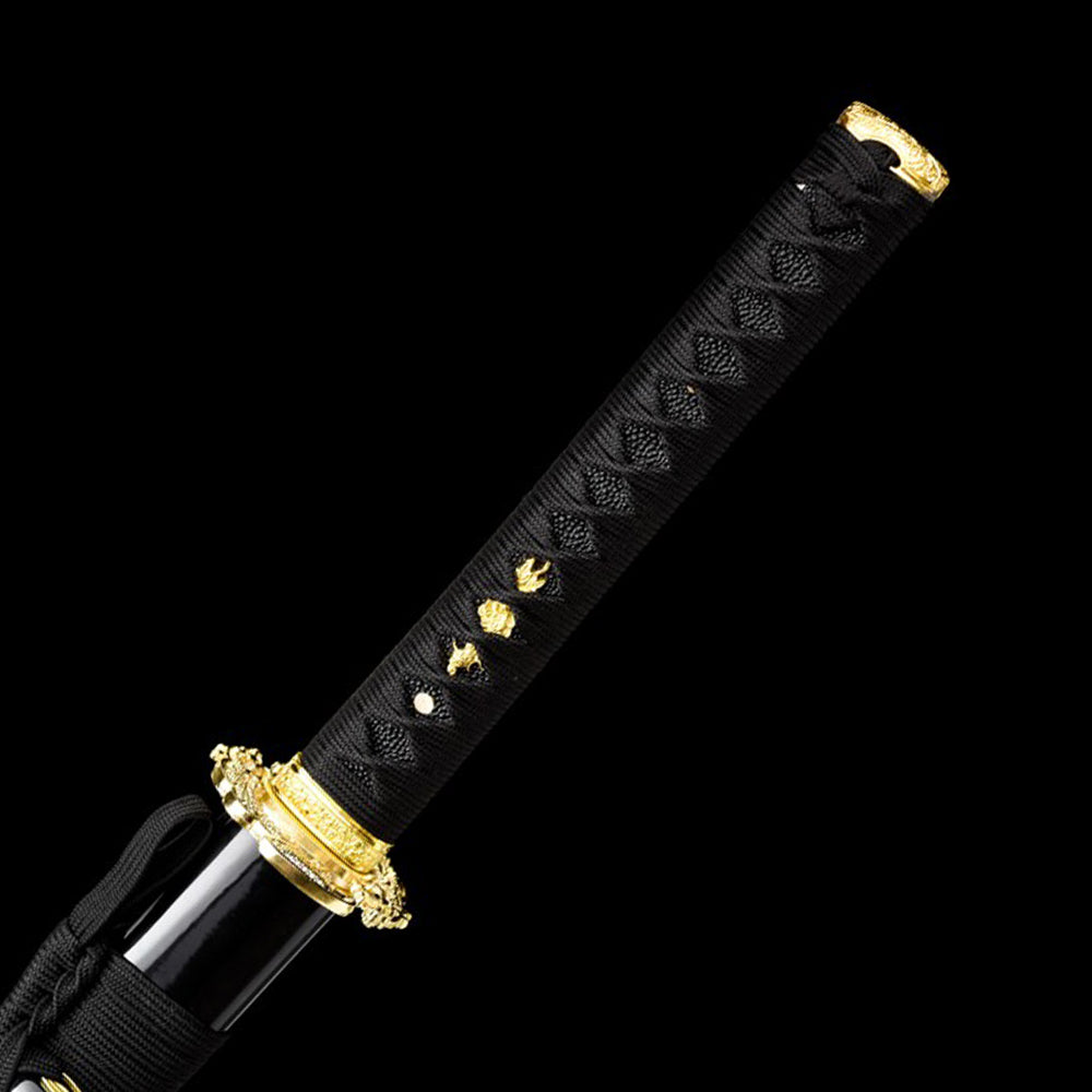 Handmade Katana Sword Set - Black Long Japanese Samurai Sword and Tanto for Sale