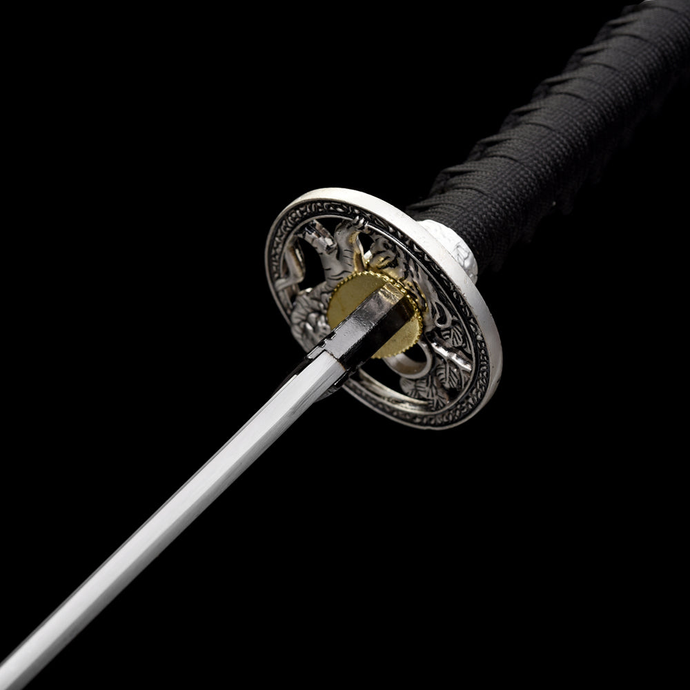 Blue Wakizashi Sword-Silver Tiger Fittings with Full Tang Blade