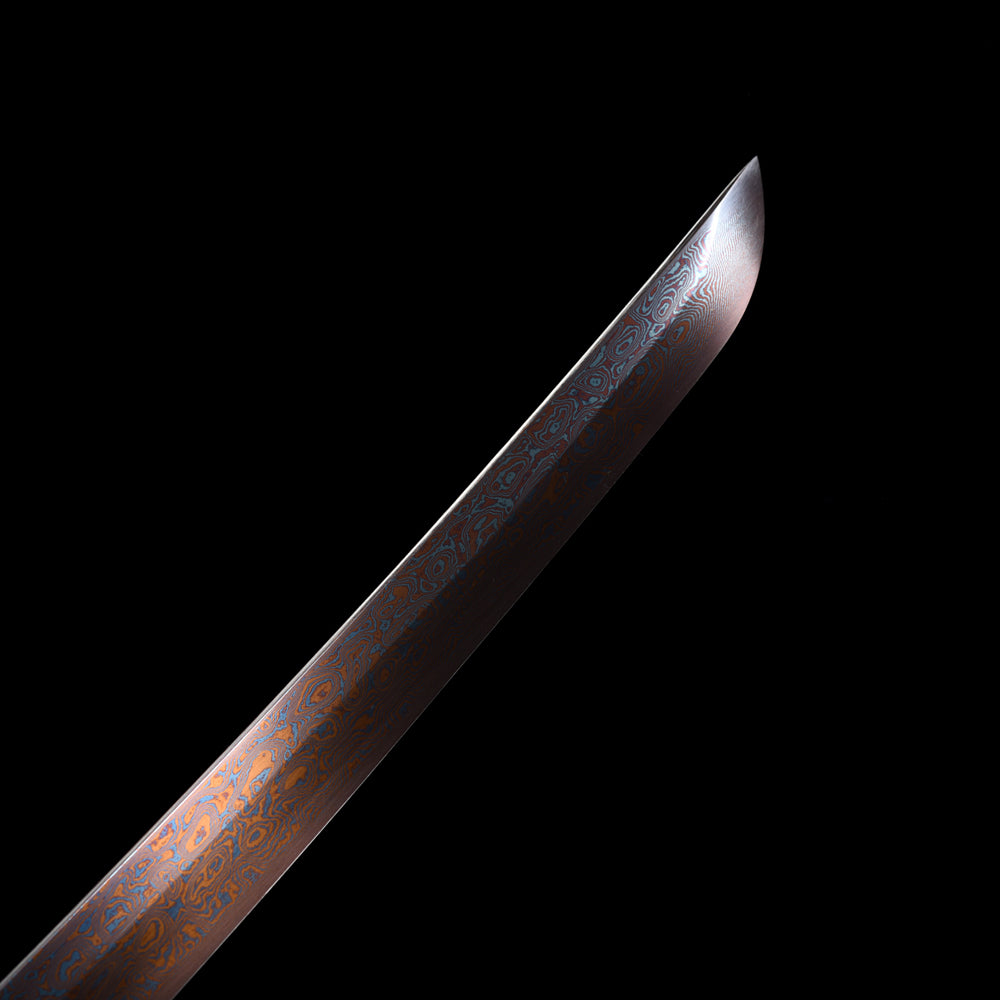 Handmade Japanese Wakizashi Sword-Damascus Steel Blade with Brass Tsuba
