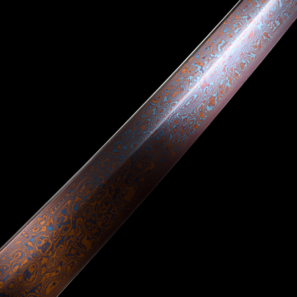 Handmade Japanese Wakizashi Sword-Damascus Steel Blade with Brass Tsuba