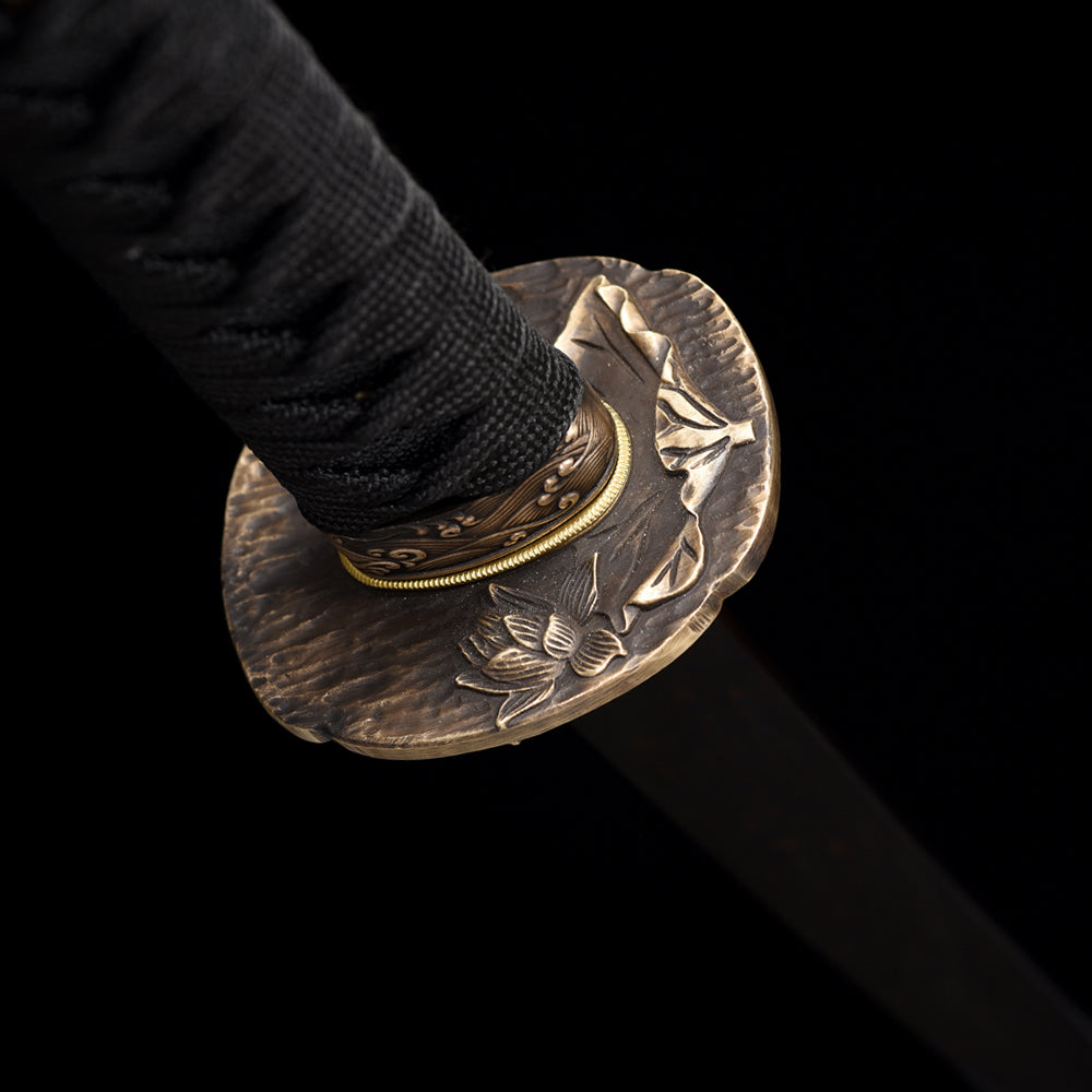 Handmade Japanese Wakizashi Sword-Damascus Steel Blade with Brass Tsuba