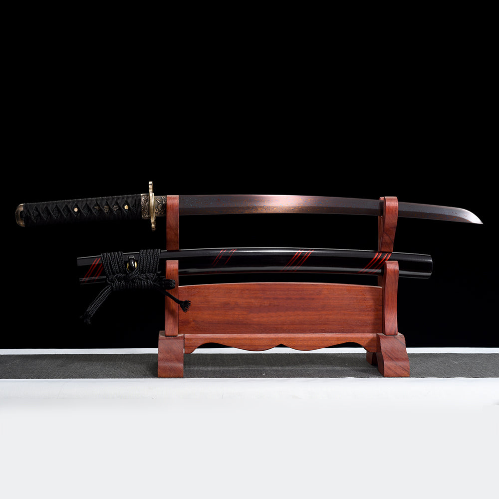 Handmade Japanese Wakizashi Sword-Damascus Steel Blade with Brass Tsuba