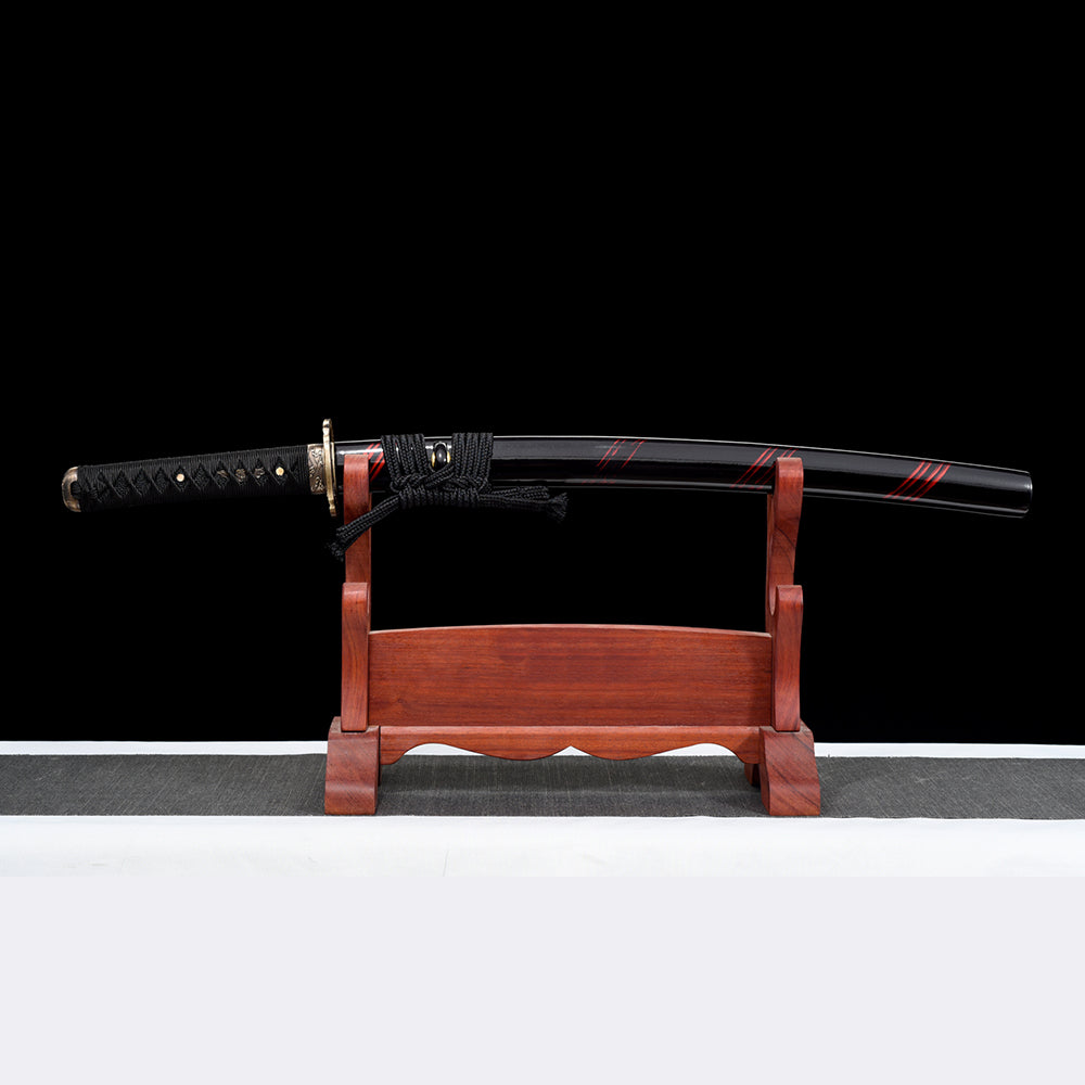 Handmade Japanese Wakizashi Sword-Damascus Steel Blade with Brass Tsuba