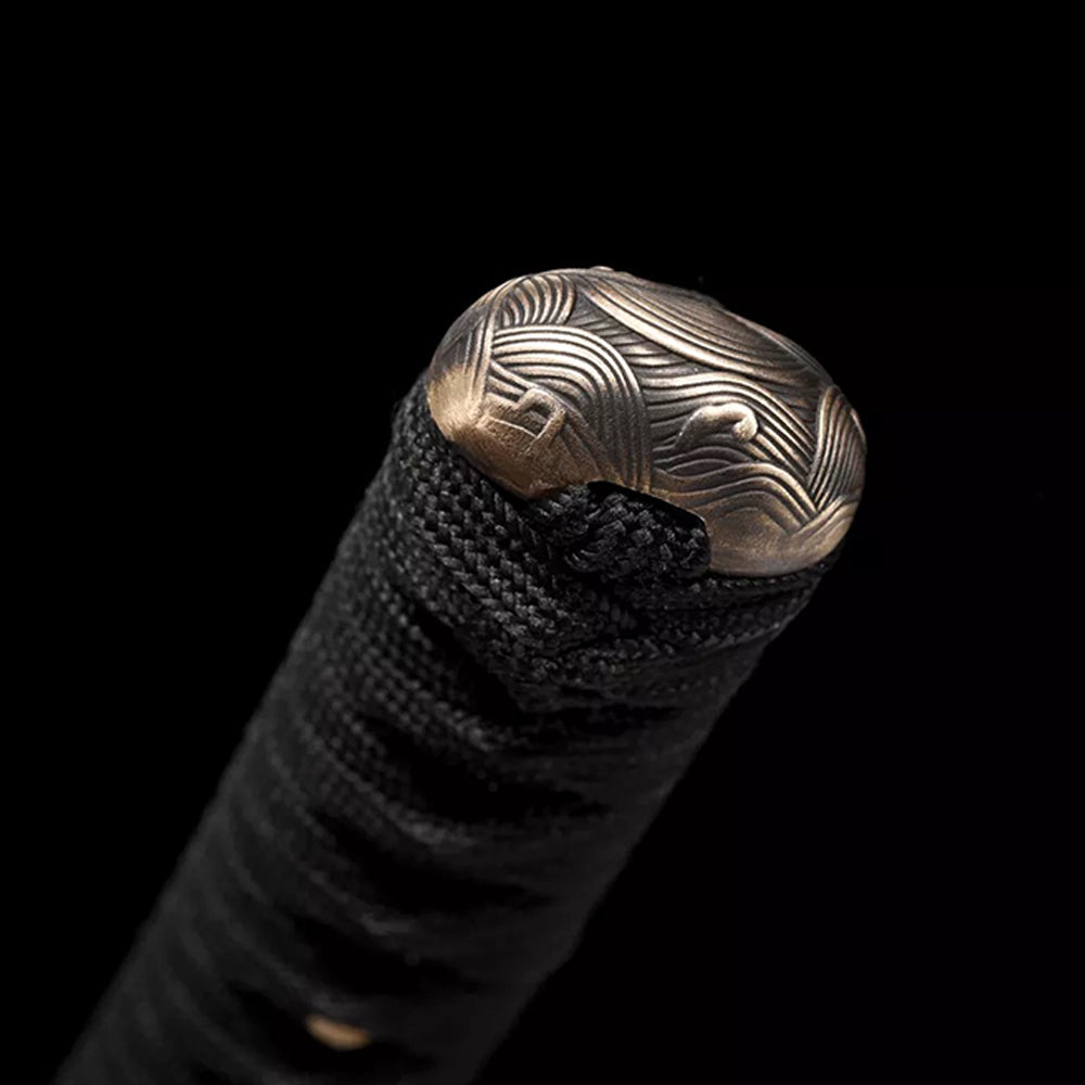 Handmade Japanese Wakizashi Sword-Damascus Steel Blade with Brass Tsuba