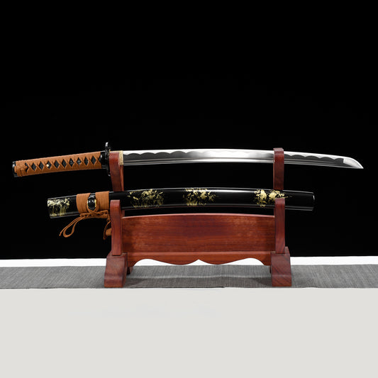 Traditional Japanese Wakizashi Sword with Black and Golden Saya