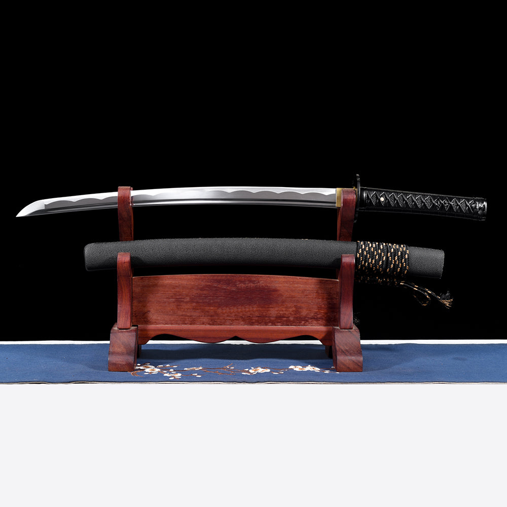 Authentic Black Wakizashi-Short Japanese Sword with Full Tang Blade