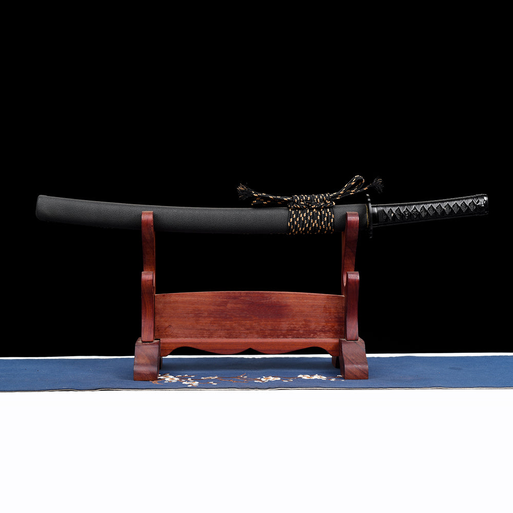 Authentic Black Wakizashi-Short Japanese Sword with Full Tang Blade