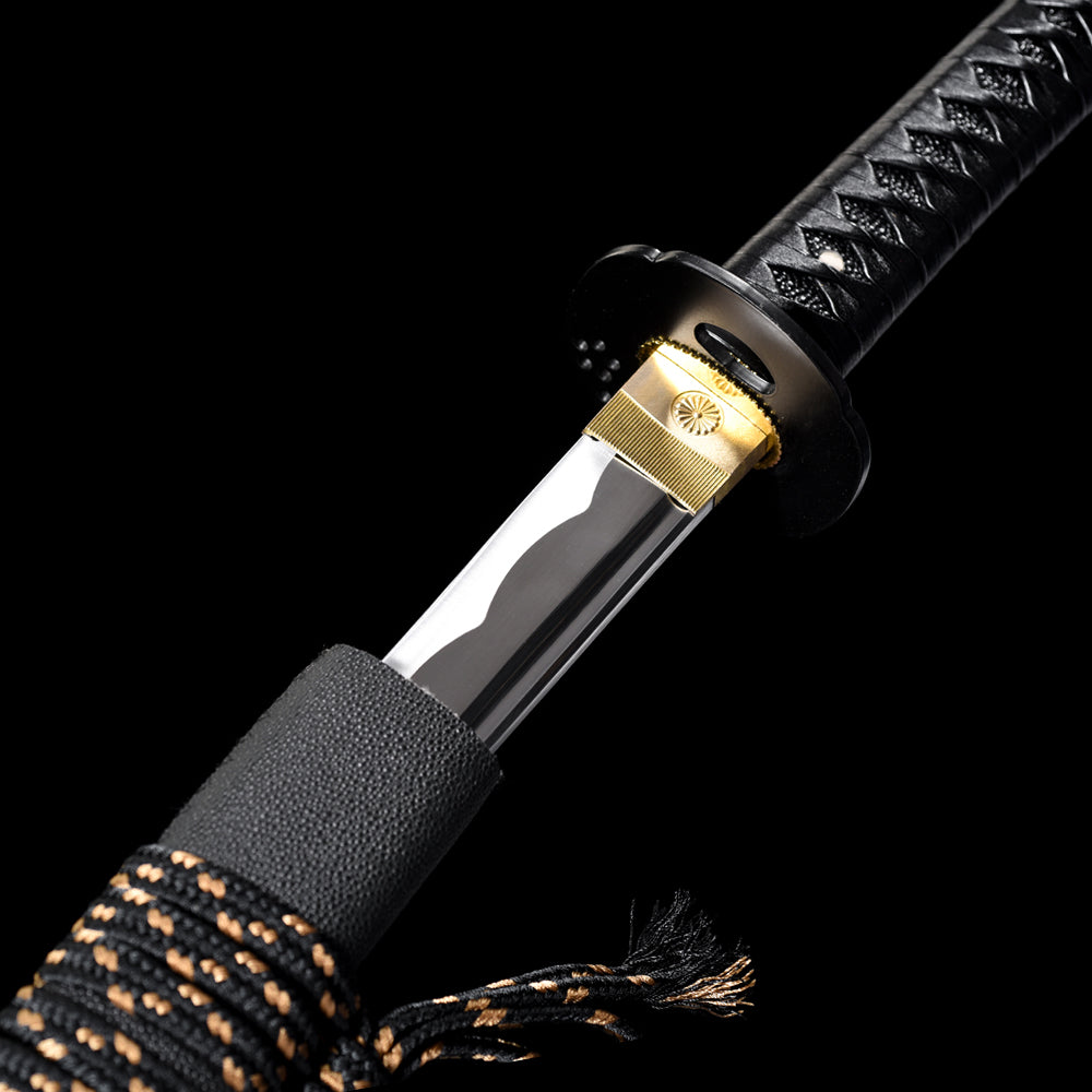 Authentic Black Wakizashi-Short Japanese Sword with Full Tang Blade