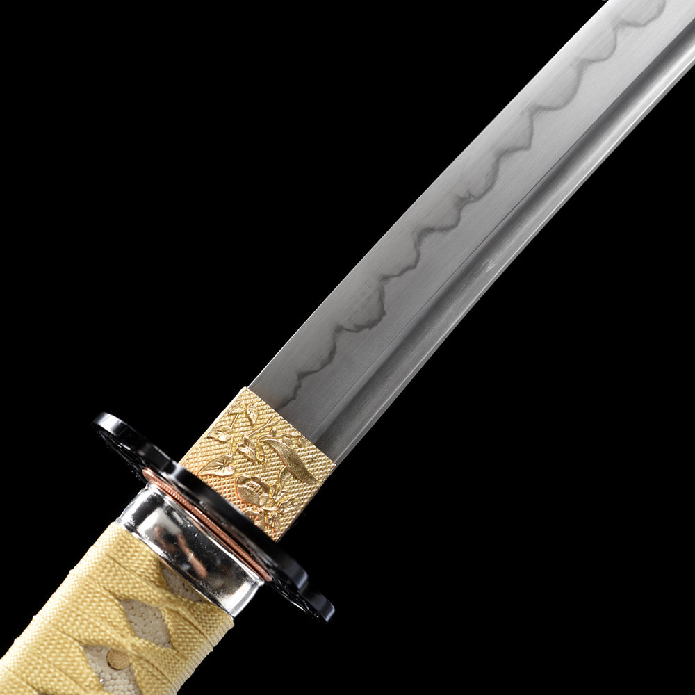 Handmade T8 Steel Wakizashi Sword-Full Tang Blade with Real Hamon