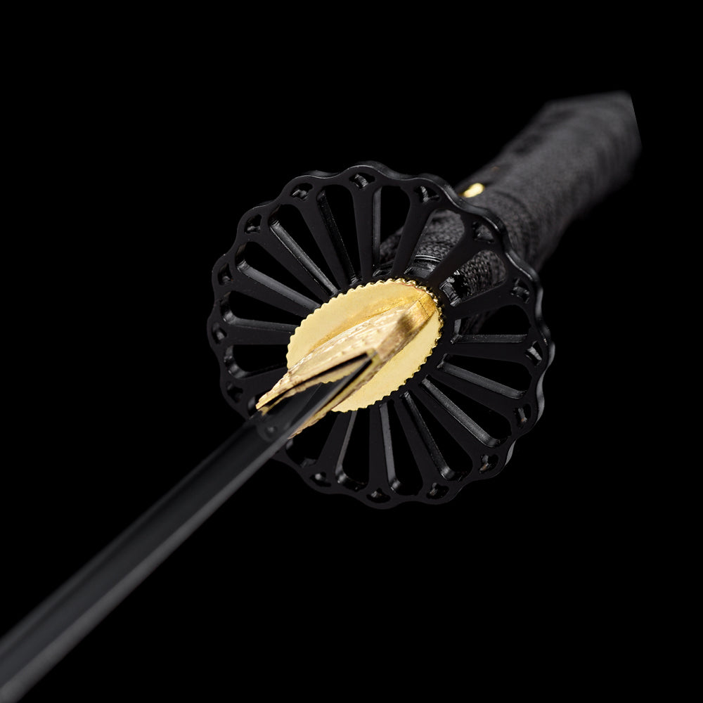 Japanese Wakizashi Sword with Full Tang Spring Steel Blade and Iron Tsuba