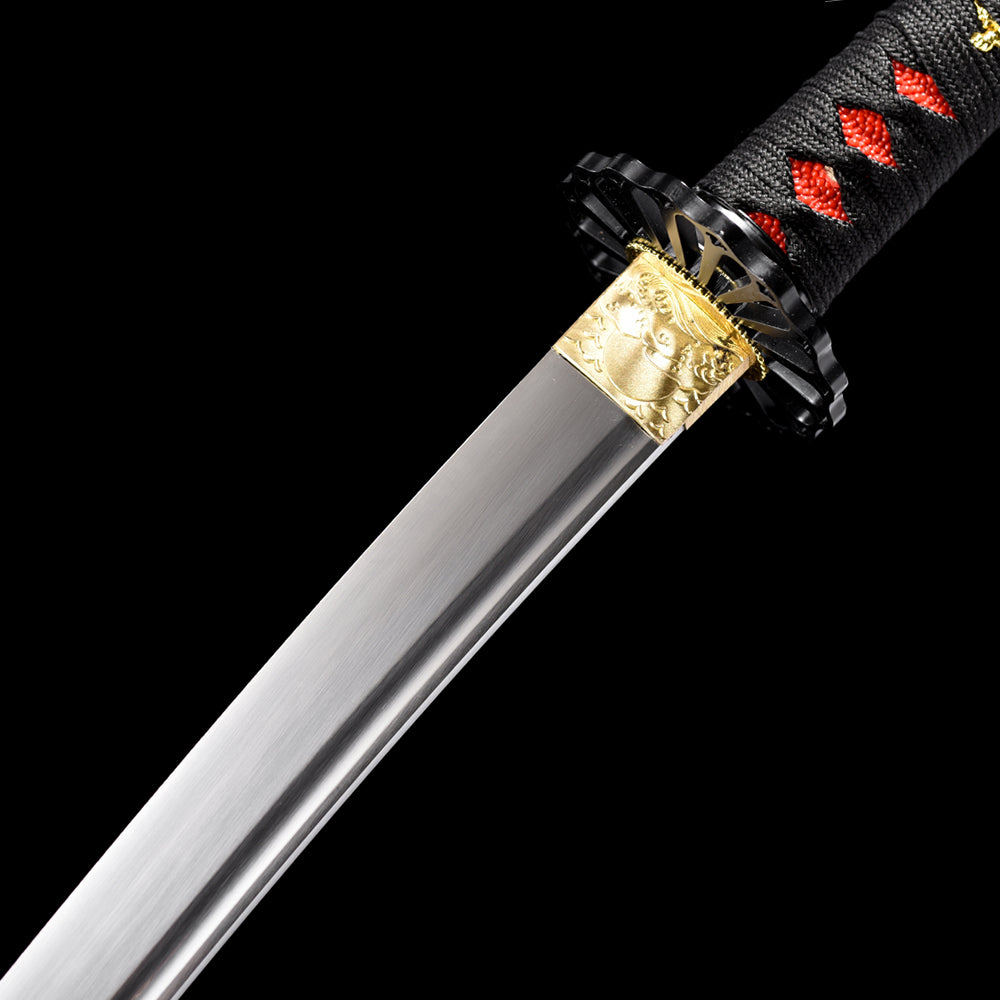 Japanese Wakizashi Sword with Full Tang Spring Steel Blade and Iron Tsuba