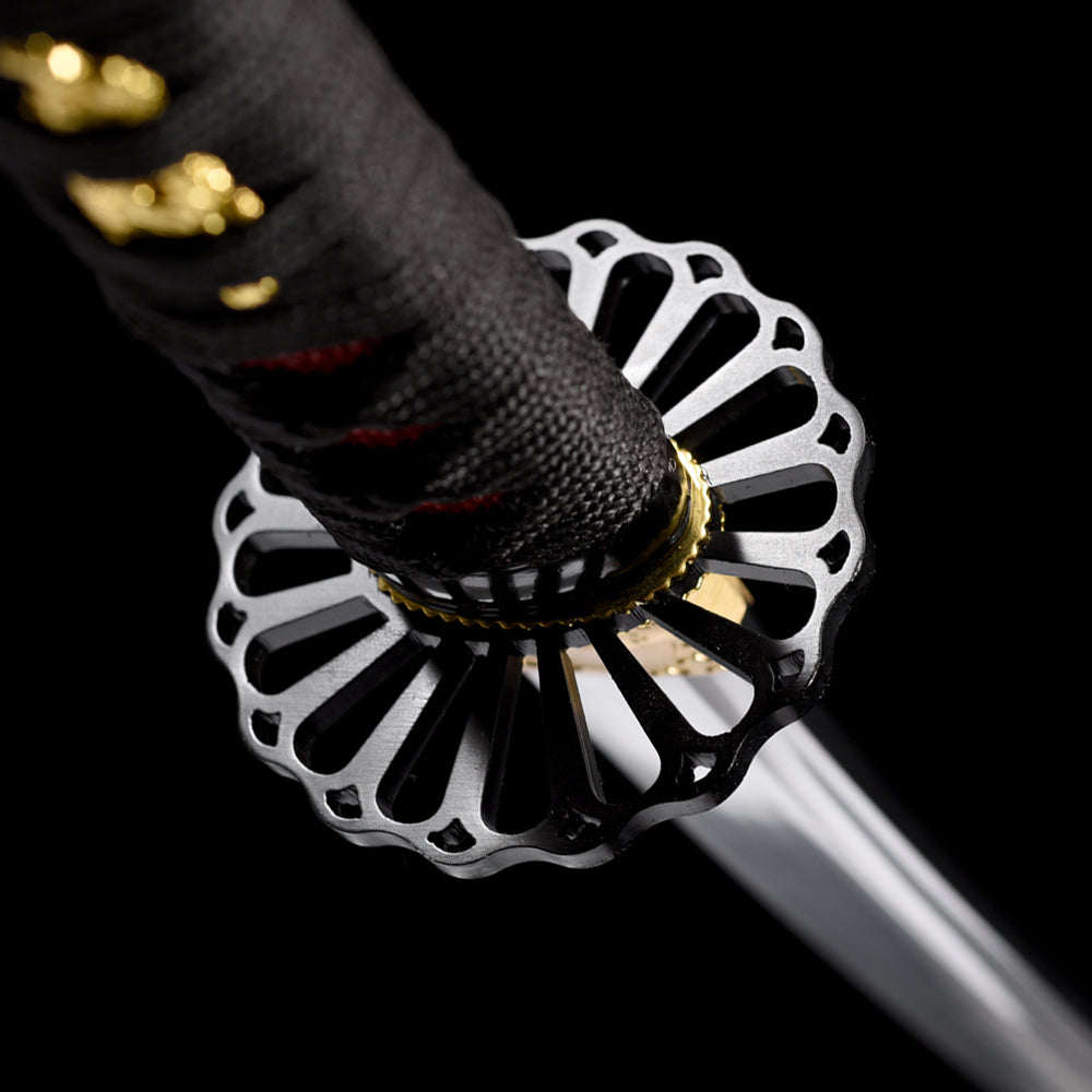 Japanese Wakizashi Sword with Full Tang Spring Steel Blade and Iron Tsuba