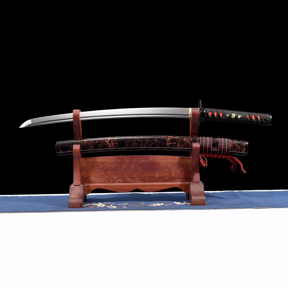 Japanese Wakizashi Sword with Full Tang Spring Steel Blade and Iron Tsuba