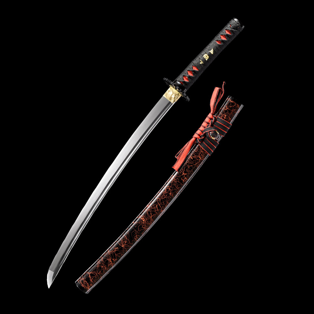 Japanese Wakizashi Sword with Full Tang Spring Steel Blade and Iron Tsuba