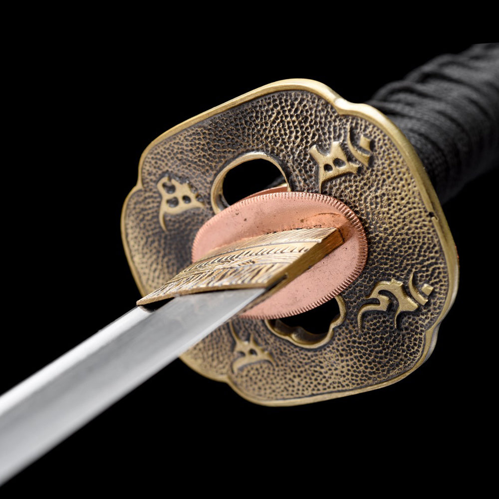 Handmade Damascus Steel Sword-Japanese Wakizashi with Brass Tsuba