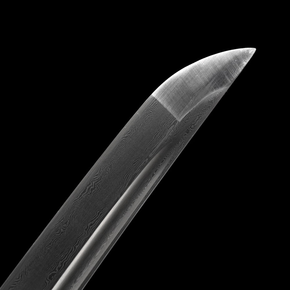 Handmade Damascus Steel Sword-Japanese Wakizashi with Brass Tsuba