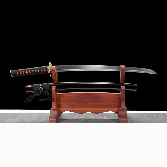 Handmade Damascus Steel Sword-Japanese Wakizashi with Brass Tsuba