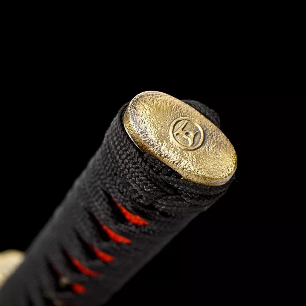 Handmade Damascus Steel Sword-Japanese Wakizashi with Brass Tsuba