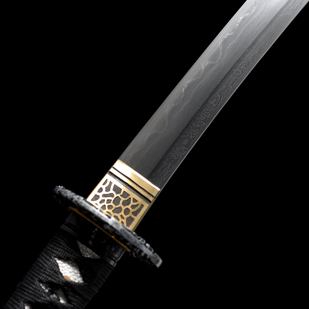 Hand Forged Damascus Steel Wakizashi-Full Tang Blade with Hamon