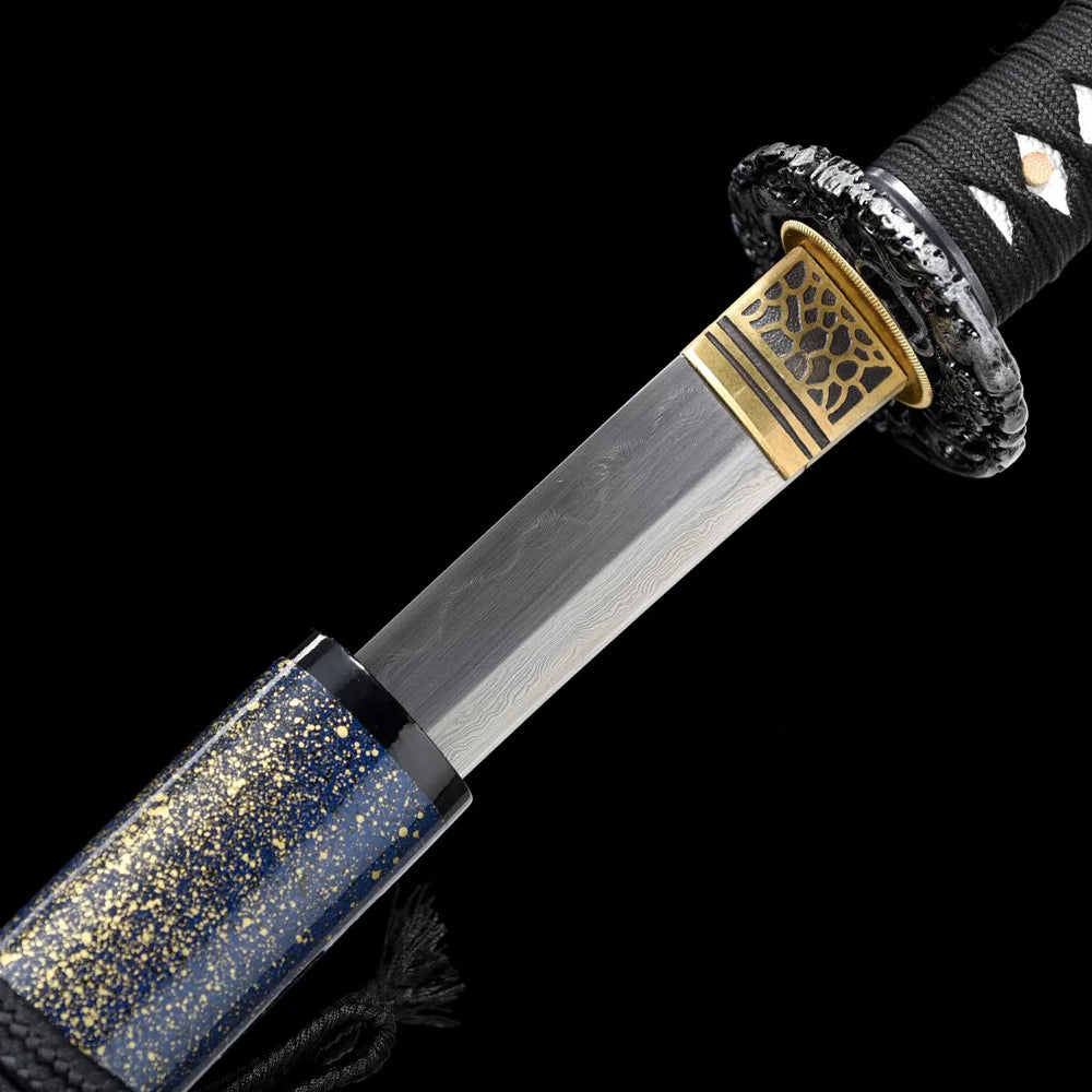 Hand Forged Damascus Steel Wakizashi-Full Tang Blade with Hamon