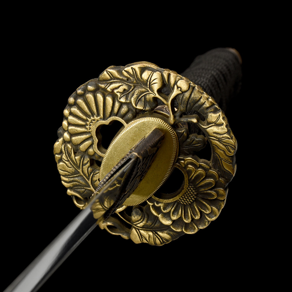 Traditional Damascus Steel Tanto-Japanese Short Sword with Brass Tsuba