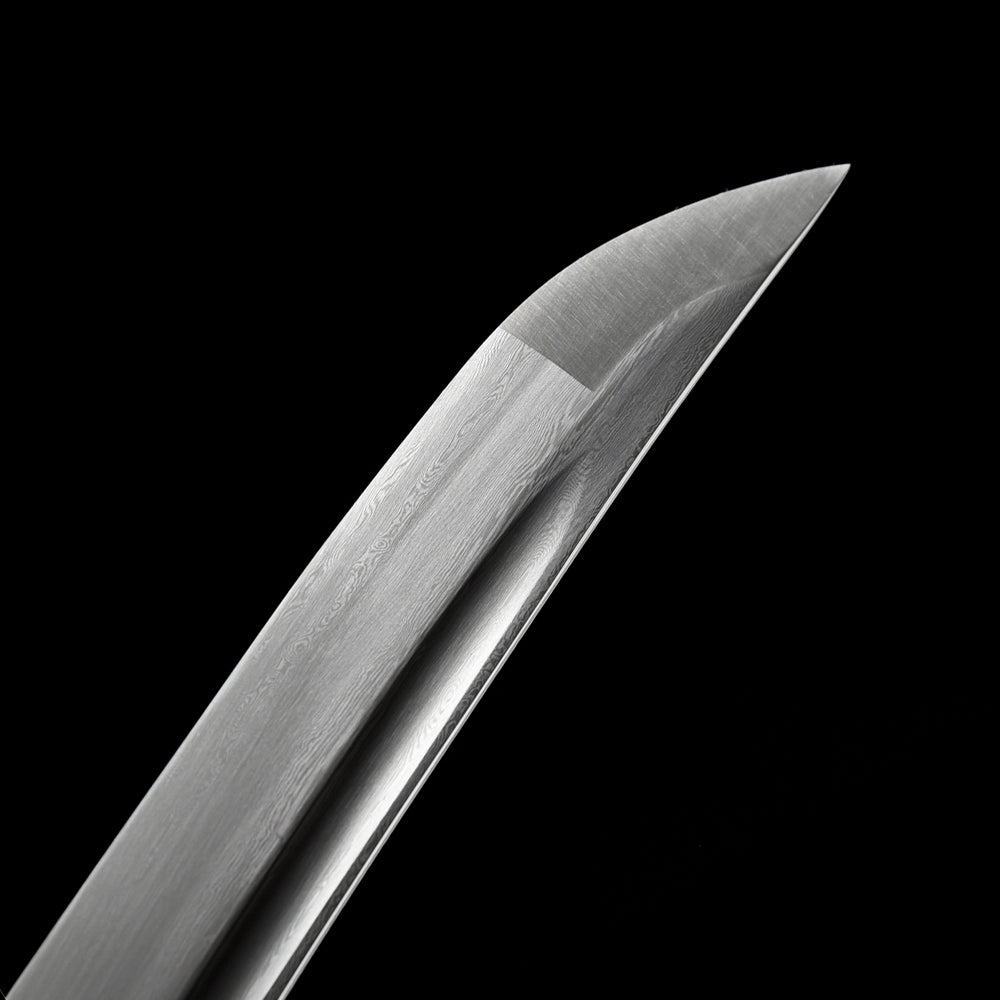 Traditional Damascus Steel Tanto-Japanese Short Sword with Brass Tsuba