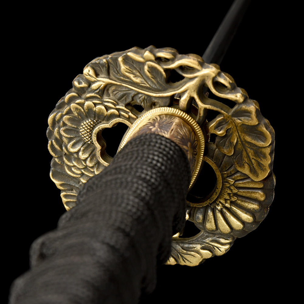 Traditional Damascus Steel Tanto-Japanese Short Sword with Brass Tsuba