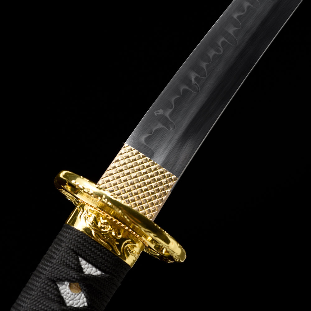 Handmade T10 Steel Japanese Sword-Tanto with Golden Tsuba